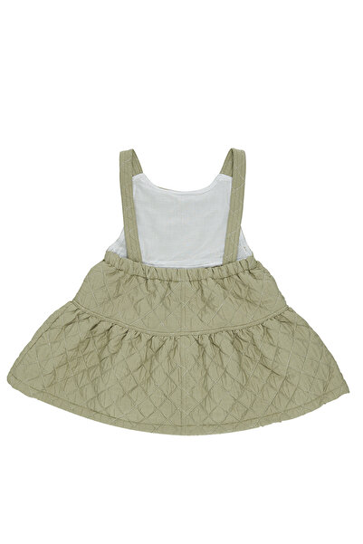 Panço Kız Haki Dokuma Yuvarlak Yaka Elbise