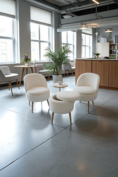 WoodyMaison Mindy Teddy Peluş Berjer ve Puf 3’lü Takım – Salon, Balkon ve Ofi...