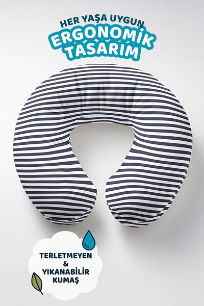 Evimde Bambaşka Pernă pentru gât din bumbac cu dungi alb-negru - Pernă moale ...