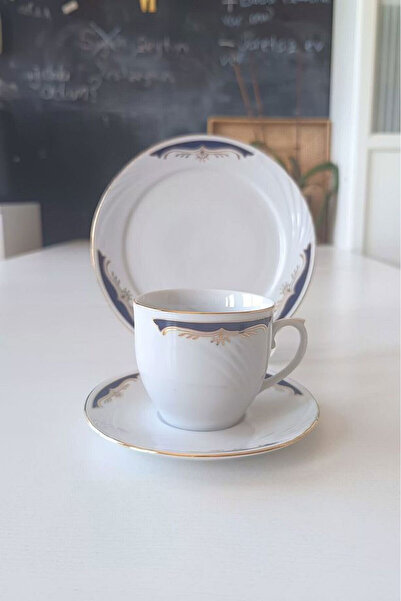 Royal Sword & Crown Patterned Exclusive Porzellan Antique Teacup Set 3 Pieces 150 ml