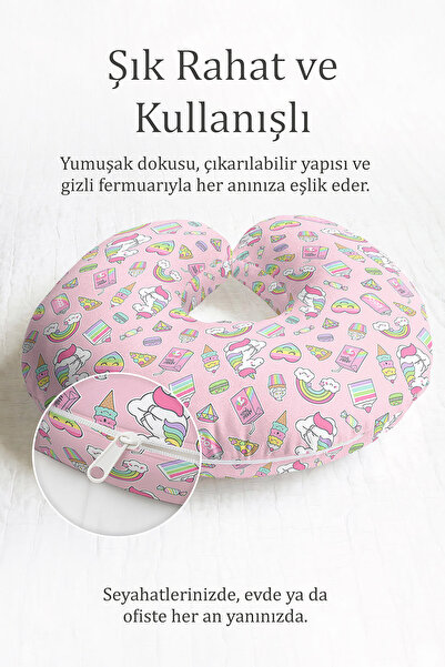 Evimde Bambaşka Jednorog Sa deznom Ergonomski jastuk za vrat - pastelno roze ...