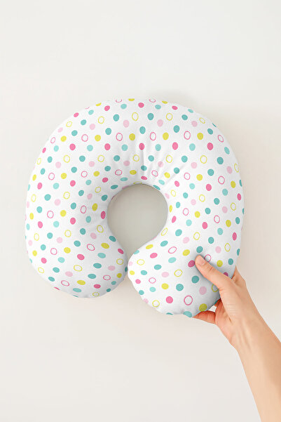 Evimde Bambaşka Pernă de gât din bumbac cu buline colorate - Pernă moale de c...