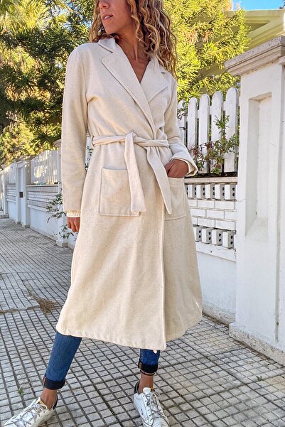 NEW LAVİVA Women's Unlined Belted Cashmere Coat with Pocket Detail 700-3310
