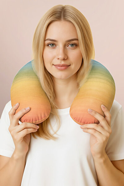 Evimde Bambaşka Colorful Gradient Cotton Neck Pillow - Soft Travel Pillow in ...