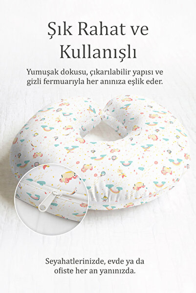 Evimde Bambaşka Slatki jednorog i jastuk za vrat sa duginim temama Pamuk - Ša...