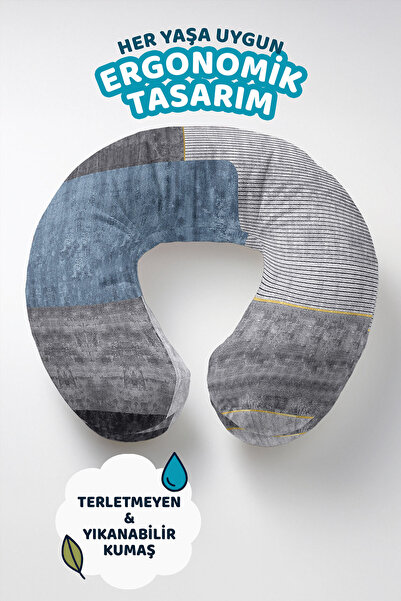 Evimde Bambaşka Moderni Geometrijski dezen jastuk za vrat - plavo-sivi mekani...