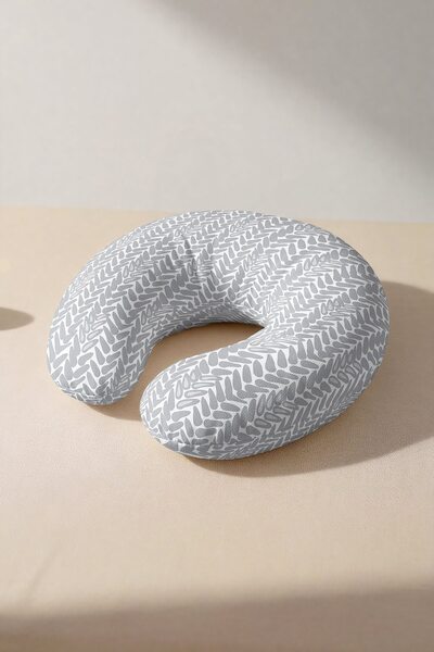 Evimde Bambaşka Pernă pentru gât din bumbac cu model modern tricotat - Pernă moale de călătorie, gri alb elegant
