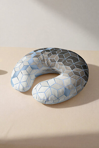 Evimde Bambaşka Geometric Pattern Ergonomic Neck Pillow - Modern Gray Blue So...