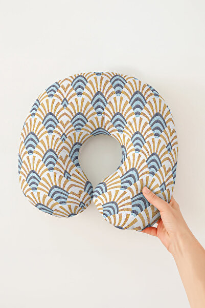Evimde Bambaşka Art Deco Sa deznom Pamuk lu Jastuk za vrat - Geometrijski žut...