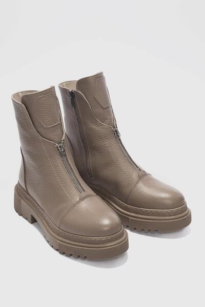 selin shoes Mena valódi bőr női csizma, tompa orrú, cipzáras kiegészítőkkel az elején - MINK