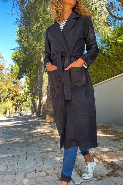 NEW LAVİVA Women's Unlined Belted Cashmere Coat with Pocket Detail 700-3310