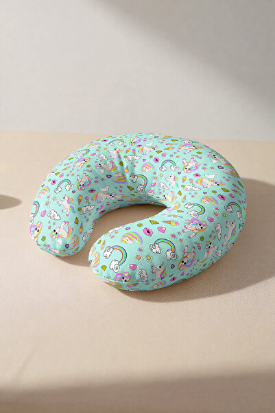 Evimde Bambaşka Pernă pentru gât din bumbac cu model unicorn - Pernă de călăt...