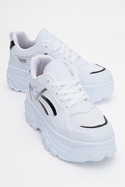 CCWAY AYAKKABI حذاء رياضي أنوراك برباط للنساء باللون الأبيض والأسود