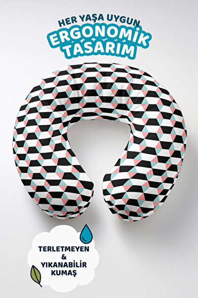 Evimde Bambaşka Geometrijski dezen Jastuk za vrat - Moderni pastelni crno-bel...