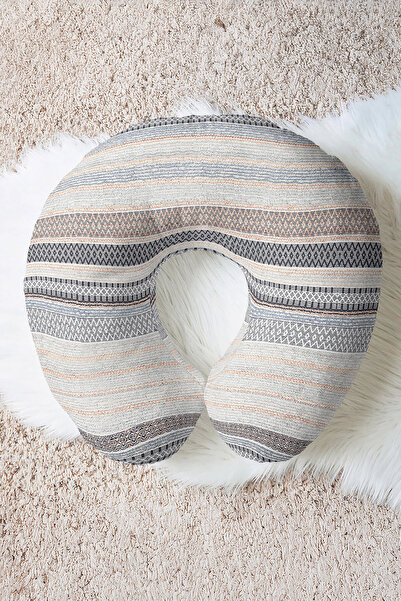 Evimde Bambaşka Ethnic Patterned Cotton Neck Pillow - Bohemian Gray Beige Sof...