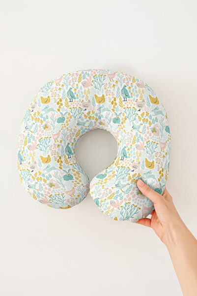 Evimde Bambaşka Pernă de gât din bumbac cu figurine de animale drăguțe - Pastel Galben Verde Roz Pernă de călătorie pentru copii și adulți