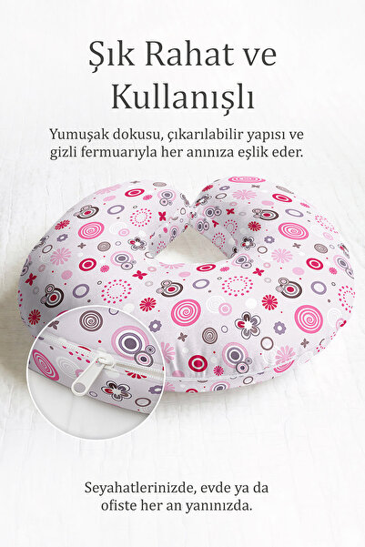 Evimde Bambaşka Ružičasti, šareni, cvetni, spiralni, ergonomski jastuk za vra...