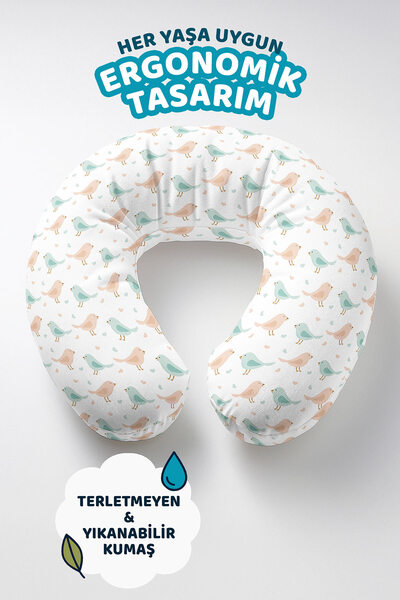 Evimde Bambaşka Pastel Bird Sa deznom Pamuk jastuk za vrat - slatki mint bež ...