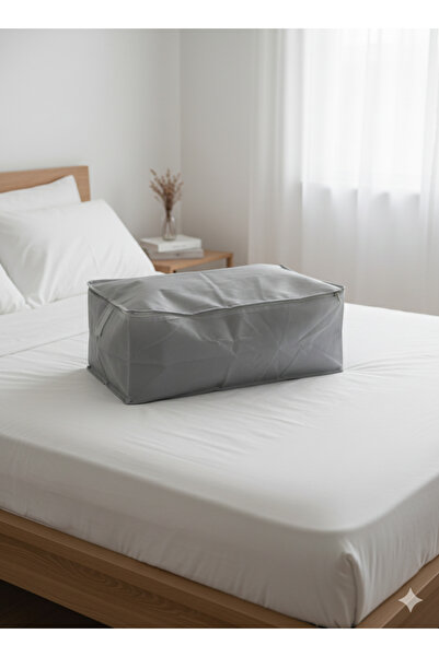 YELLOW STARY HOME DECOR Gri Büyük Baza Altı & Çekyat Tipi Tela Hurç 65x45x22 cm – Fermuarlı Saklama ve Düzenleme Hurcu