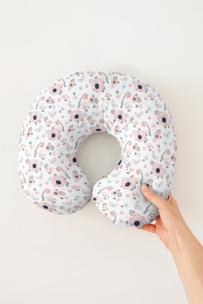 Evimde Bambaşka Pernă pentru gât cu model de păsări și flori - Pernă moale de...