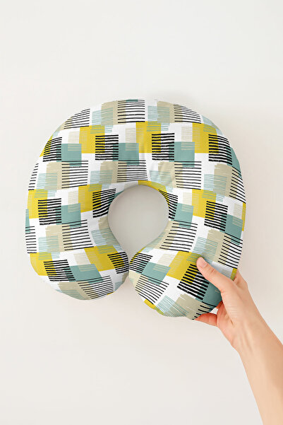 Evimde Bambaşka Pernă de călătorie pentru adulți din bumbac cu model geometric modern - colorată galben verde negru