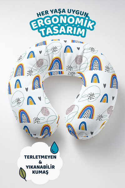 Evimde Bambaşka Šareni dugin Sa deznom ergonomski jastuk za vrat - beli putni...