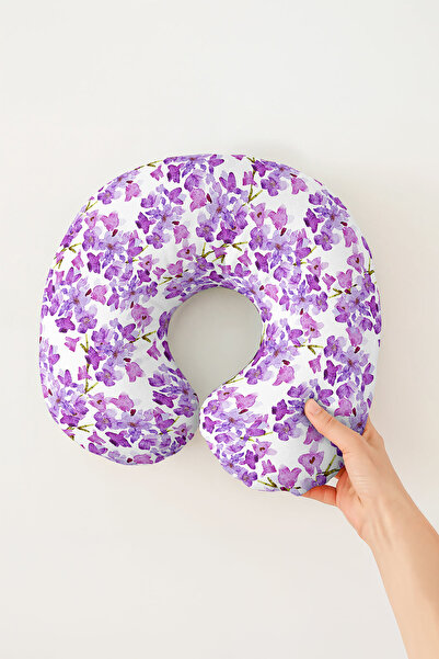 Evimde Bambaşka Pernă pentru gât cu model de flori violet - Pernă moale de că...