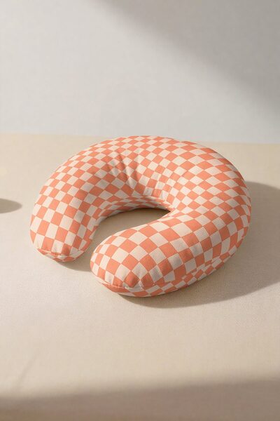 Evimde Bambaşka Square Pattern Ergonomic Neck Pillow - Modern Orange Cream So...