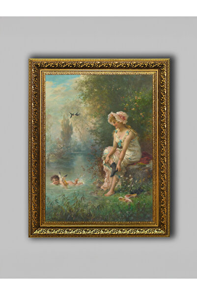 WoodyArts Fairy in Nature and Female Landscape Painting – Antique Gold Frame