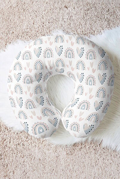 Evimde Bambaşka Pernă pentru gât cu model curcubeu pastel - Pernă moale de că...