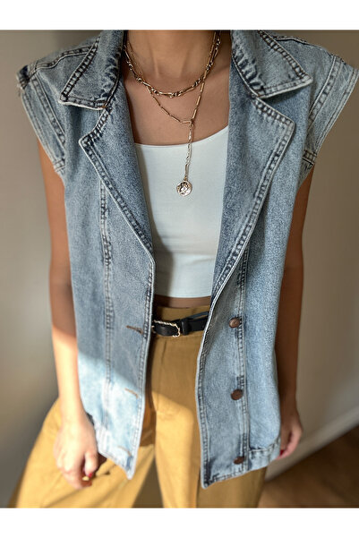 Gardropmikseri Oversize Kalıp Kot Yelek