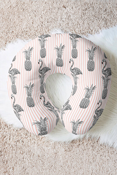 Evimde Bambaşka Pernă pentru gât din bumbac cu flamingo cu dungi tropicale - ...