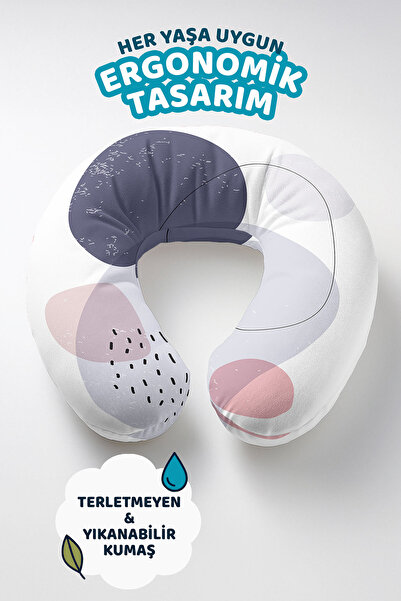 Evimde Bambaşka Abstract Geometric Pattern Ergonomic Neck Pillow - Modern Pas...