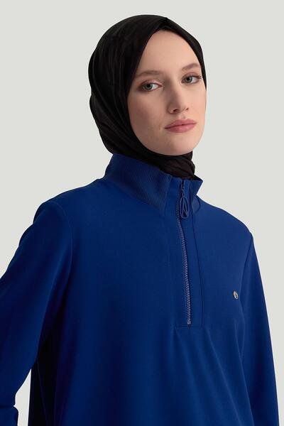 Armine TREND Kolları Ribanalı Yarım Fermuarlı Tunik Morcivert 25KT456