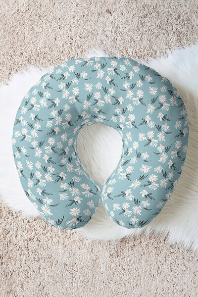 Evimde Bambaşka Pernă pentru gât din bumbac cu model de margarete - Pernă moa...