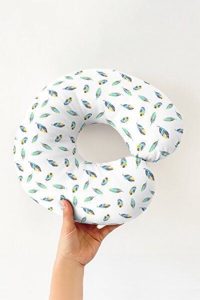 Evimde Bambaşka Šareni pernati jastuk za vrat - moderni žuti, plavi, beli, me...