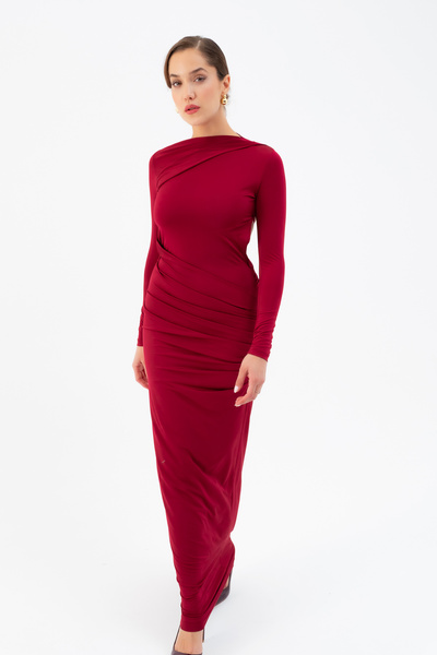 Lafaba Kadın Bordo Sırt Dekolteli Uzun Örme Elbise