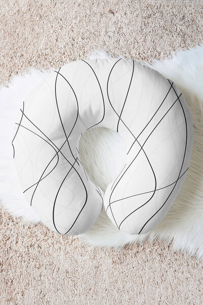 Evimde Bambaşka Minimal Striped Cotton Neck Pillow - Modern Black and White A...