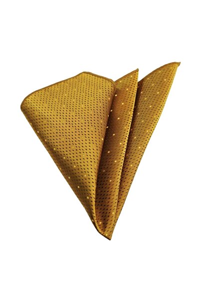 Exve Exclusive Gold over Brown Gold Polka Dot Jacquard Satin Pocket Accessory Lapel Handkerchief