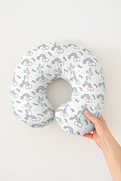 Evimde Bambaşka Pernă pentru gât cu model curcubeu unicorn - Pernă de călător...
