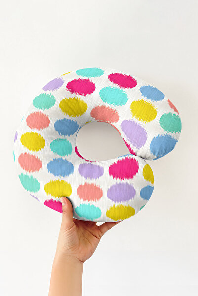 Evimde Bambaşka Colorful Polka Dot Neck Pillow - Pastel Oval Patterned Yellow...