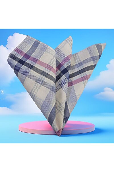 Exve Exclusive Navy Blue Fuchsia Blue Plaid Checkered Pocket Accessory Pocket Square on White