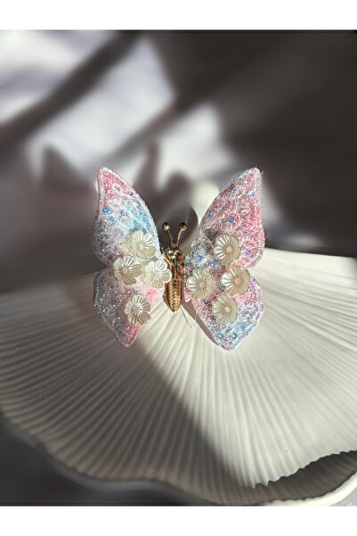 lesuvera Children's Pink Blue Moving Butterfly Flower Large Hair Clip