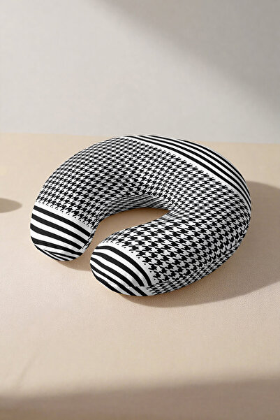 Evimde Bambaşka Sweater Pattern Cotton Neck Pillow - Modern Black and White A...