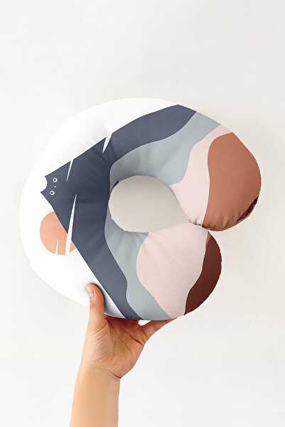 Evimde Bambaşka Ergonomic Neck Pillow with Mountain View - Minimalist Blue Be...