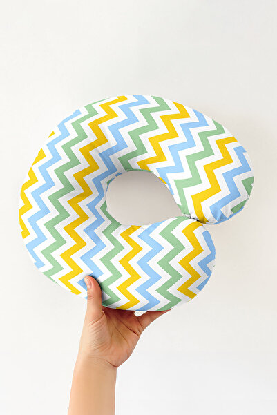 Evimde Bambaşka Colorful Zigzag Pattern Cotton Neck Pillow - Modern Yellow Gr...