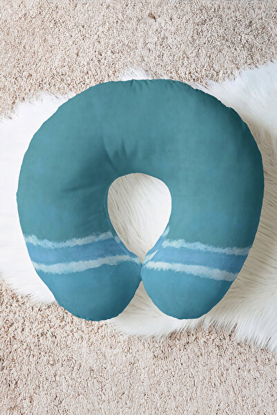 Evimde Bambaşka Sea Wave Pattern Ergonomic Neck Pillow - Water Green White Mo...
