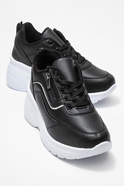 CCWAY AYAKKABI Γυναικεία αθλητικά παπούτσια με κορδόνια με φερμουάρ. ΜΑΥΡΗ ΛΕ...