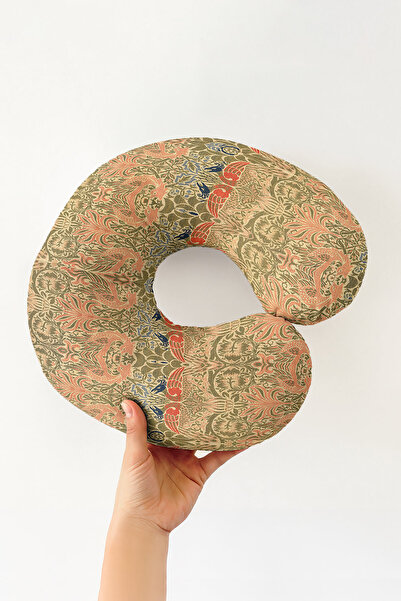 Evimde Bambaşka Vintage Bird Motif Ergonomic Neck Pillow - Natural Patterned ...
