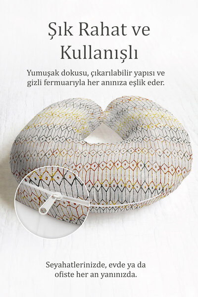 Evimde Bambaşka Etnički dezen Ergonomski jastuk za vrat - Šareni geometrijski...